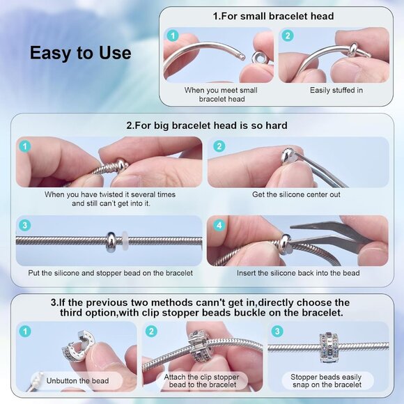 Luxury 925 Sterling Silver Bead Stoppers for Pandora Bracelets, Durable Spacer C - Picture 3 of 9